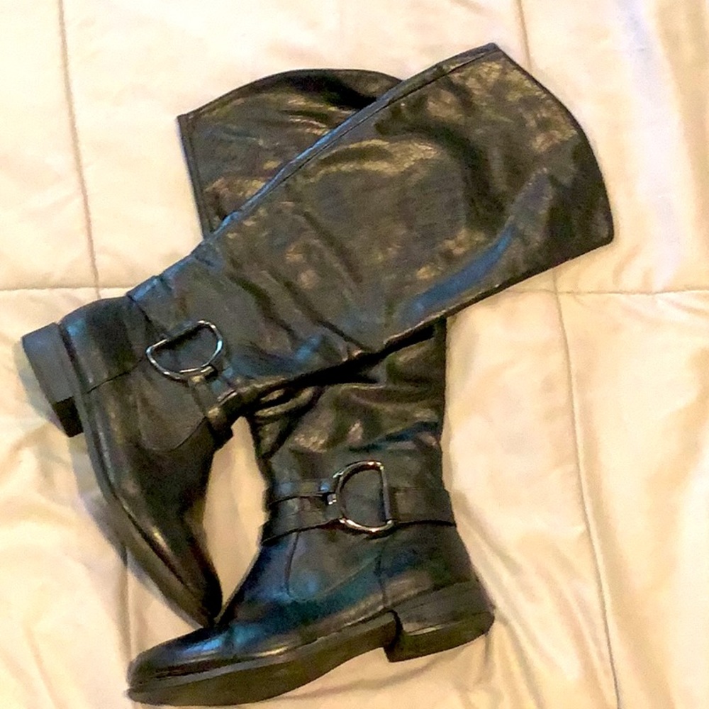 Tall black riding boots with silver ring belt size 6.5 by Bamboo